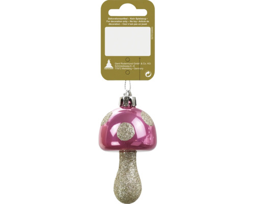 Décoration de Noël suspension champignon 4,5 x 8 cm rose vif