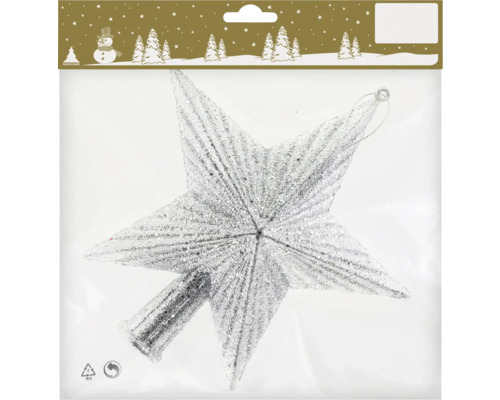 Pointe pour sapin de Noël étoile en plastique argent scintillant 18x19 cm Cime de sapin de Noël en forme d''étoile