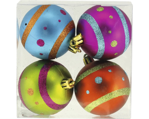 Boules pour sapin de Noël en plastique scintillant Ø 6 cm 4 pièces multicolores