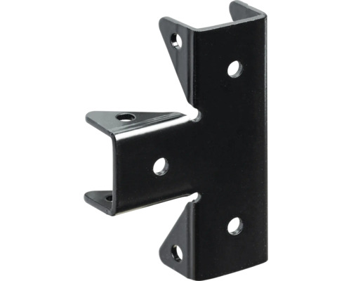 Schwarzer Winkelverbinder mit mehreren Löchern zur Befestigung