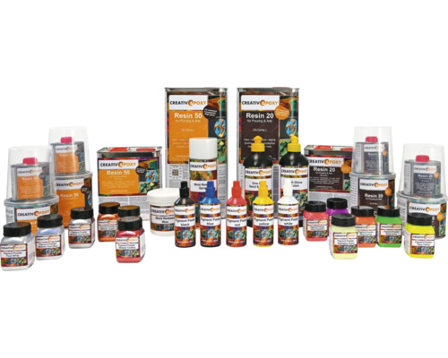 Divers récipients de résine époxy Kreativ, résine, cire de démoulage, spray de démoulage et poudre pigmentaire