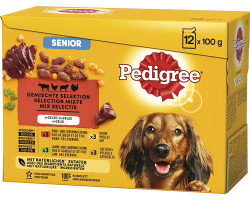 Hundefutter Pedigree Senior Gelee Hund und Rind 12x100 g