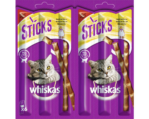 Friandises pour chats Whiskas Sticks riche en poulet 6 pièces