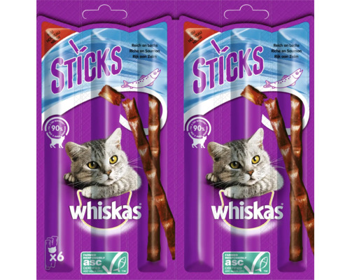 Katzensnack whiskas Sticks reich an Lachs 6 Stück Zwei Packungen Whiskas Sticks Katzen-Snacks mit Lachgeschmack