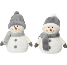 Deux bonhommes de neige en tissu avec bonnets et écharpes