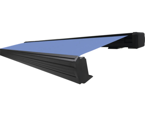 SOLUNA Kassettenmarkise Exquisit 6x2,5 Dessin S2828 Gestell DB703 dunkelgrau Antrieb rechts inkl. Motor und Wandschalter