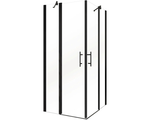 Cabine de douche d''angle avec profilés noirs et portes en verre
