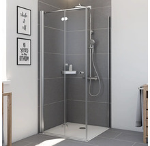Douche avec receveur et robinetterie dans une salle de bain moderne