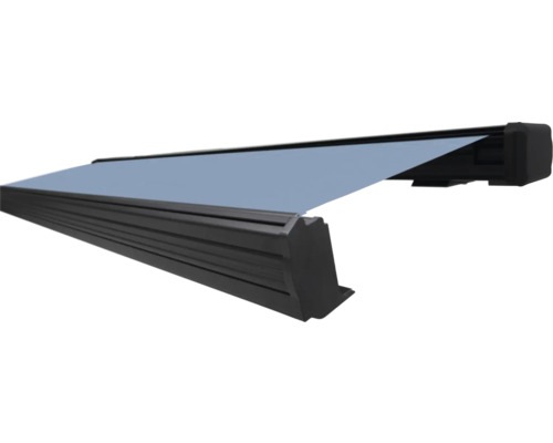 SOLUNA Kassettenmarkise Exquisit 4,5x3,0 Stoff Dessin 8204 Gestell DB703 dunkelgrau Antrieb rechts inkl. Motor und Wandschalter