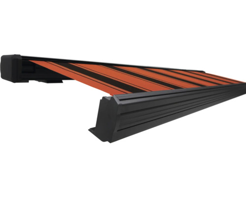 SOLUNA Kassettenmarkise Exquisit 6x3 Stoff Dessin 6363 Gestell DB703 dunkelgrau Antrieb links inkl. Motor und Wandschalter Markise mit Streifenmuster