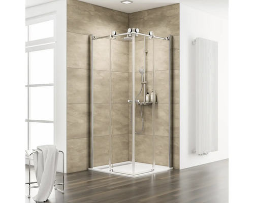 Porte coulissante Schulte MasterClass 900x900x2000mm verre transparent clair aspect chrome