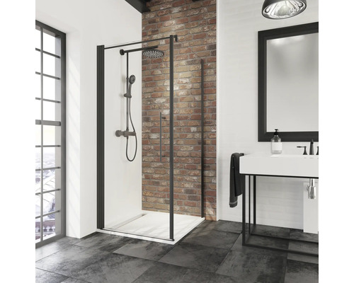 Duschtür für Seitenwand Schulte Alexa Black Style 2.0 Breite 80x80 cm Klarglas, Profilfarbe schwarz
