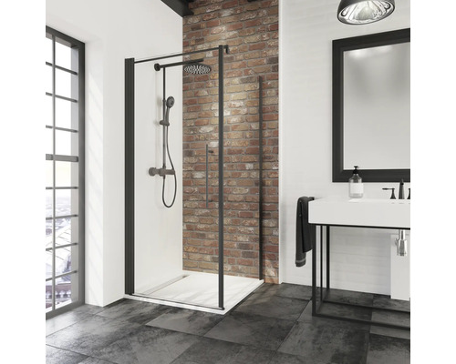 Porte de douche avec paroi latérale Schulte Alexa Style 2.0 largeur 80x80 cm verre transparent, couleur du profilé noir