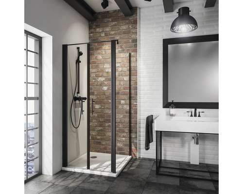 Porte de douche avec paroi latérale Schulte Alexa Style 2.0 largeur 80 cm verre transparent, couleur du profilé noir