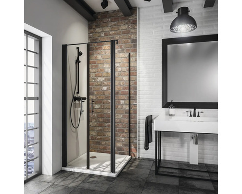Duschtür mit Seitenwand Schulte Alexa Black Style 2.0 Breite 90 cm Klarglas, Profilfarbe schwarz