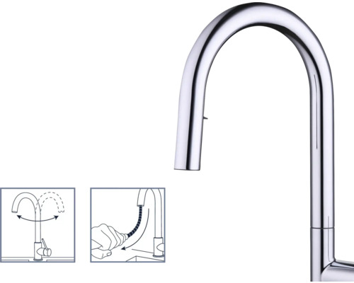 Küchenarmatur mit schwenkbarem Auslauf und Brauseschlauch
