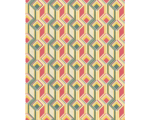 Papier peint intissé 746549 Indian Style graphique rose vif Motif de tissu avec des losanges géométriques