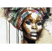Aquarellporträt einer Frau mit Turban und Ohrringen