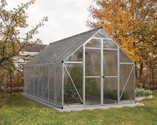 Palram – Canopia Gewächshaus Essence Polycarbonat 4 mm 244x607 cm silber Gewächshaus im Garten mit transparenten Wänden und Metallrahmen