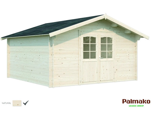 Holzgartenhaus mit Doppeltür und schwarzem Dach