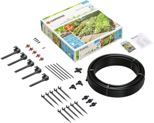 Kit de démarrage GARDENA Micro Drip pour arrosage de surfaces de plantes (pour parterres de fleurs ou de potager jusqu‘à 40 m²)