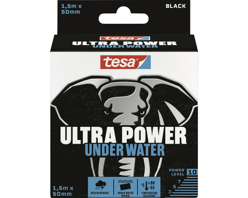tesa Ultra Power Under Water Klebeband schwarz 50 mm x 1,5 m Tesa Ultra Power Unterwasser Klebeband, 1,5 Meter mal 50 Millimeter, wetterfest und temperaturbeständig