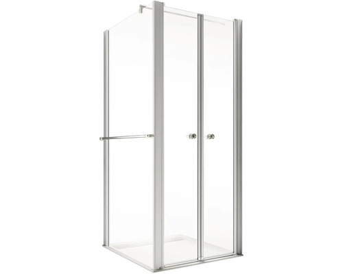 Eckdusche mit zwei Drehtüren aus Glas