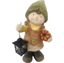 Gartendekoration Mädchenfigur mit Laterne und Kürbis