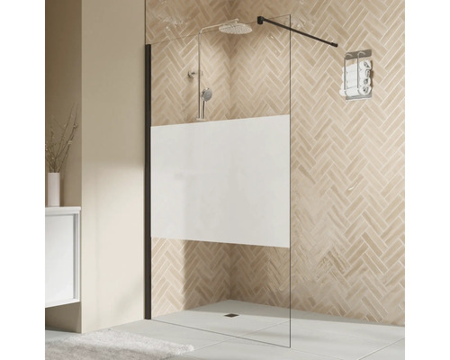 Paroi de douche à l'italienne BREUER Elana 2.0 80 x 200 cm profilé arrondi noir décor de vitre Intima réversible