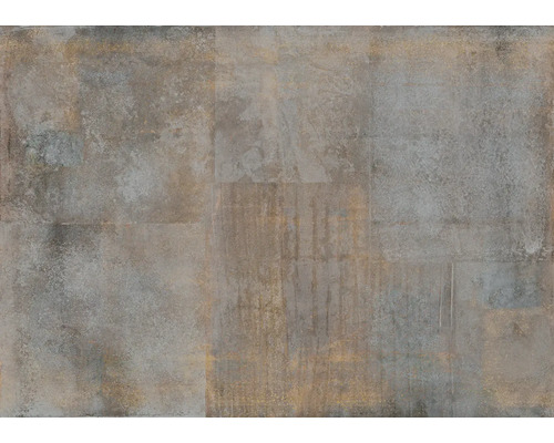 Papier peint panoramique intissé 364194 Factory V métal rouge brun 8 pces 424 x 300 cm Carrelage de sol gris aspect pierre
