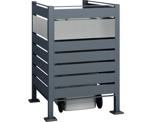 Mülltonnenbox mit horizontalen Latten und Mülltonne