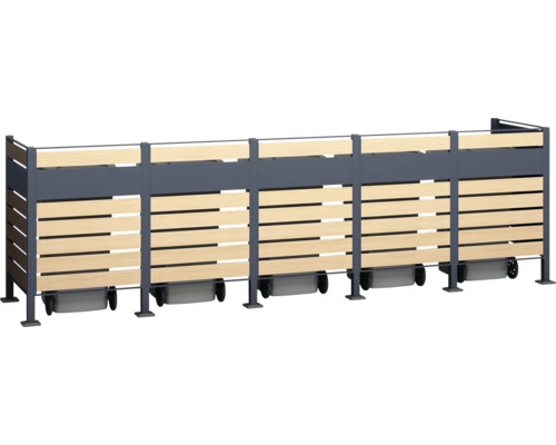 Cache-conteneurs à ordures avec habillage en bois et roulettes
