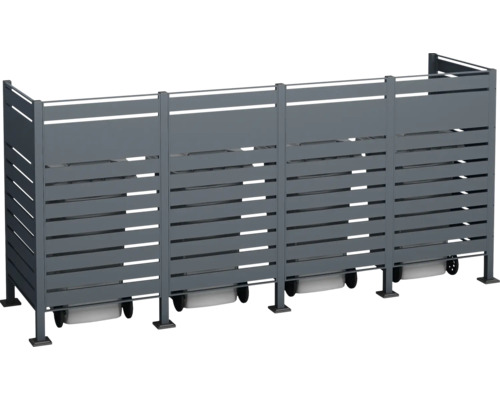 Cache-poubelle pour quatre poubelles avec lames en aluminium