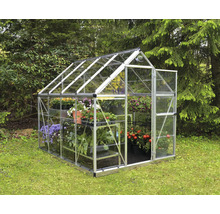 Serre avec plantes dans le jardin.