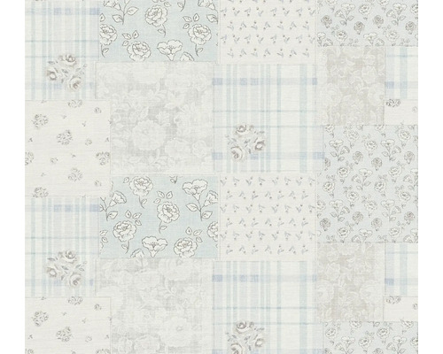 Papier peint intissé 39066-4 Maison Charme Retro Patchwork bleu clair