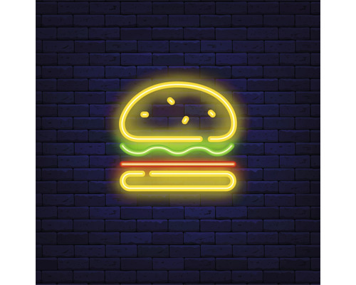 Leinwandbild Neon Hamburger 27x27 cm