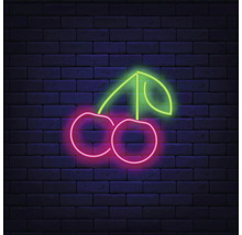 Neon Kirsche Dekor auf Backsteinmauer
