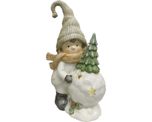 Figurine décorative d''hiver : garçon avec bonnet et sapin de Noël