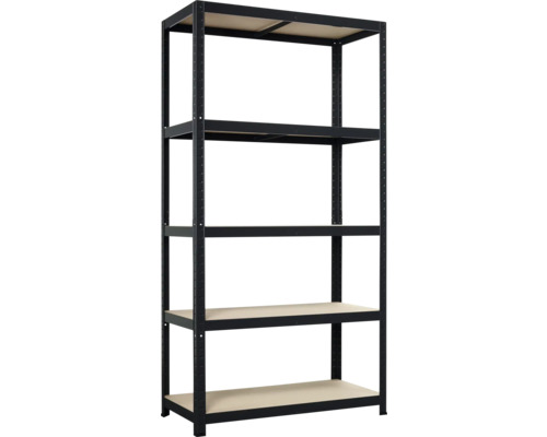 Avasco Schwerlast Steckregal Strong 175 schwarz matt 176 x 90 x 40 cm 5 Holzböden Tragkraft 875 kg Metallregal mit fünf Ablagen
