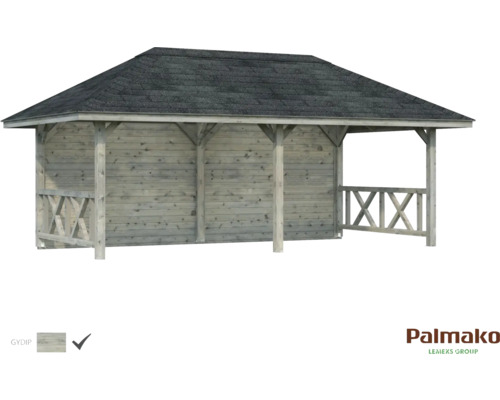 Pavillon Palmako Bianca 16,6 m² Set 2 588 x 300 cm imprégné par immersion gris Pavillon de jardin en bois avec toit et parois latérales