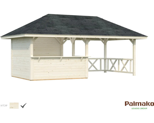 Pavillon Palmako Bianca 16,6 m² Set 3 588 x 300 cm imprégné par immersion Pavillon en bois avec toit et comptoir de bar
