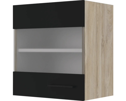 Hängeschrank mit Glastür Flex Well Capri BxTxH 50x32x54.8 cm schwarz/endgrain oak