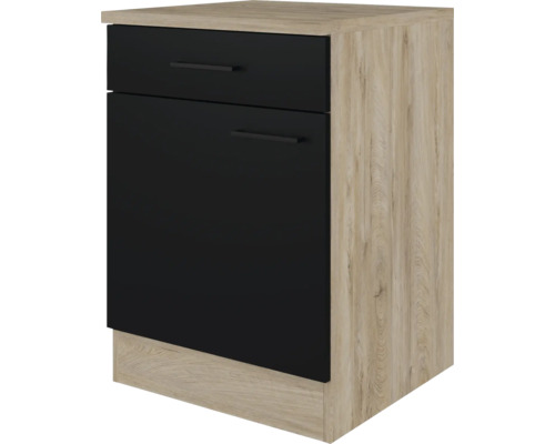 Unterschrank mit Schublade und Drehtür Flex Well Capri BxHxT 60x85x60 cm Frontfarbe schwarz - Korpusfarbe endgrain oak