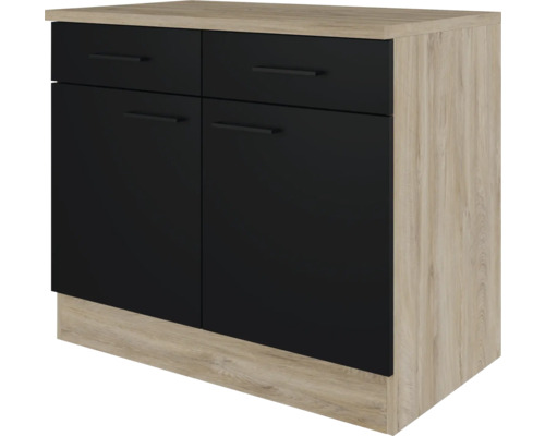 Unterschrank mit Schublade und Drehtür Flex Well Capri BxTxH 100x60x85 cm schwarz/endgrain oak