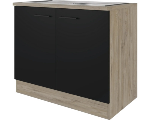 Spülenschrank inkl. Spüle Flex Well Capri BxTxH 100x60x85 cm schwarz/endgrain oak