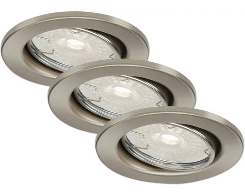 Trois spots encastrés au plafond avec une surface brossée