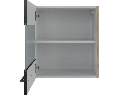 Armoire suspendue ouverte avec deux étagères