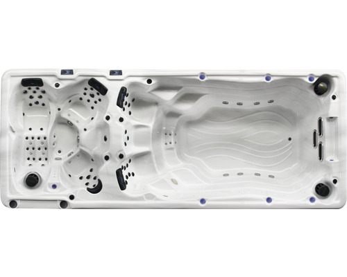 Aussenwhirlpool Sonnenkönig Atlantik weiss inkl. Anlieferung und Inbetriebnahme Aufnahme von oben eines Whirlpools mit Schwimmfunktion
