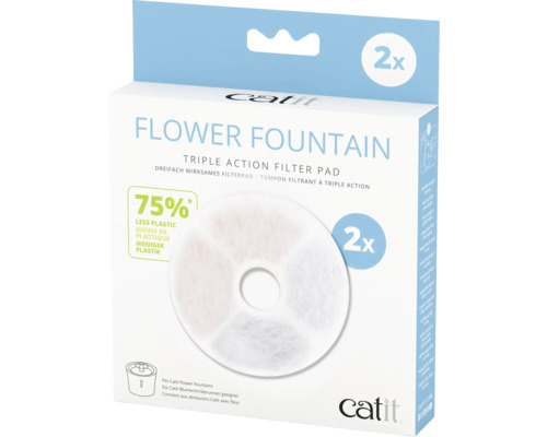 Filtre de rechange catit Triple Action filtre sans cadre, 3 en 1 filtre en charbon actif, coton, résine échangeuse d'ions, lot de 2 pour fontaine à eau avec fleur de catit