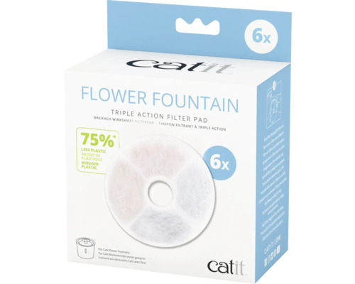 Filtre de rechange Catit Triple Action Filter Pad pour Flower Fountain lot de 6